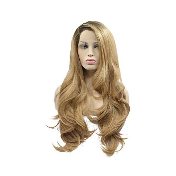 Synthetic Ombre Style Dark Roots Side Parting Glueless Heat Resistant Synthetic Hair Wig Natural Blonde
