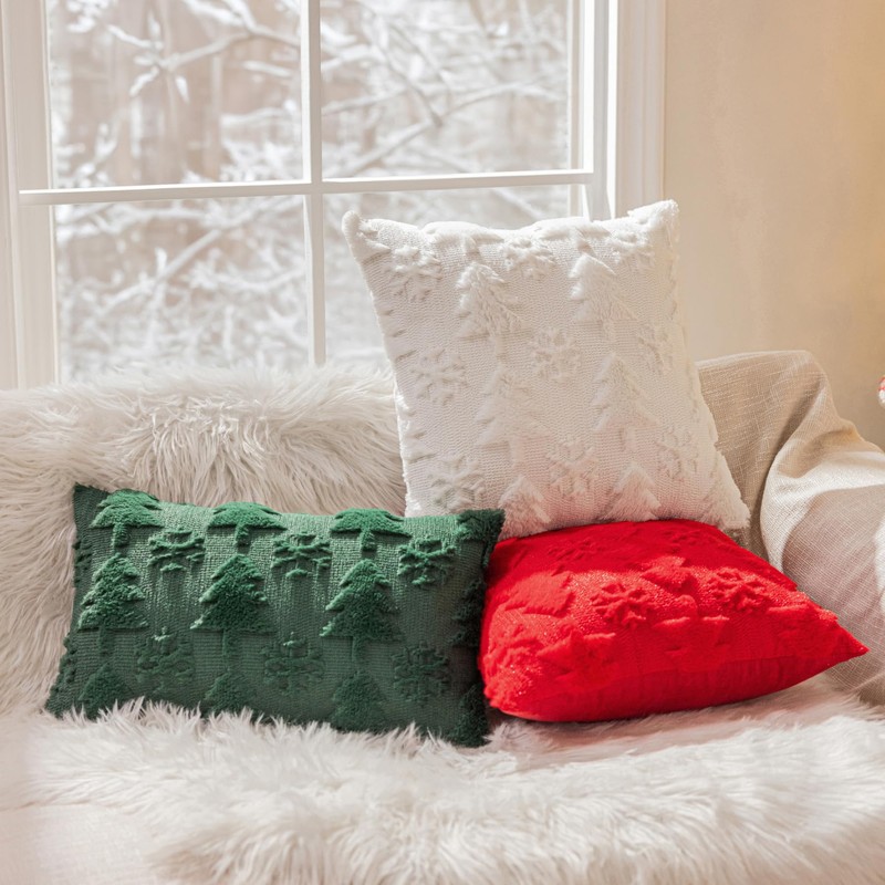 SINYASAN White Christmas Tree Throw Pillow Covers 18"x18" Set of