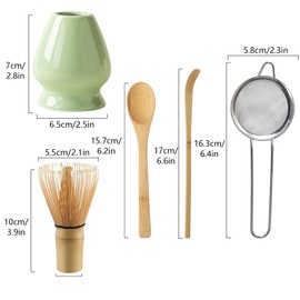 Set of 5 Matcha Whisk Set Matcha Set with Whisk and Spoon Scoop, Ceramic Whisk Holder Matcha Accessories(Apple Green)