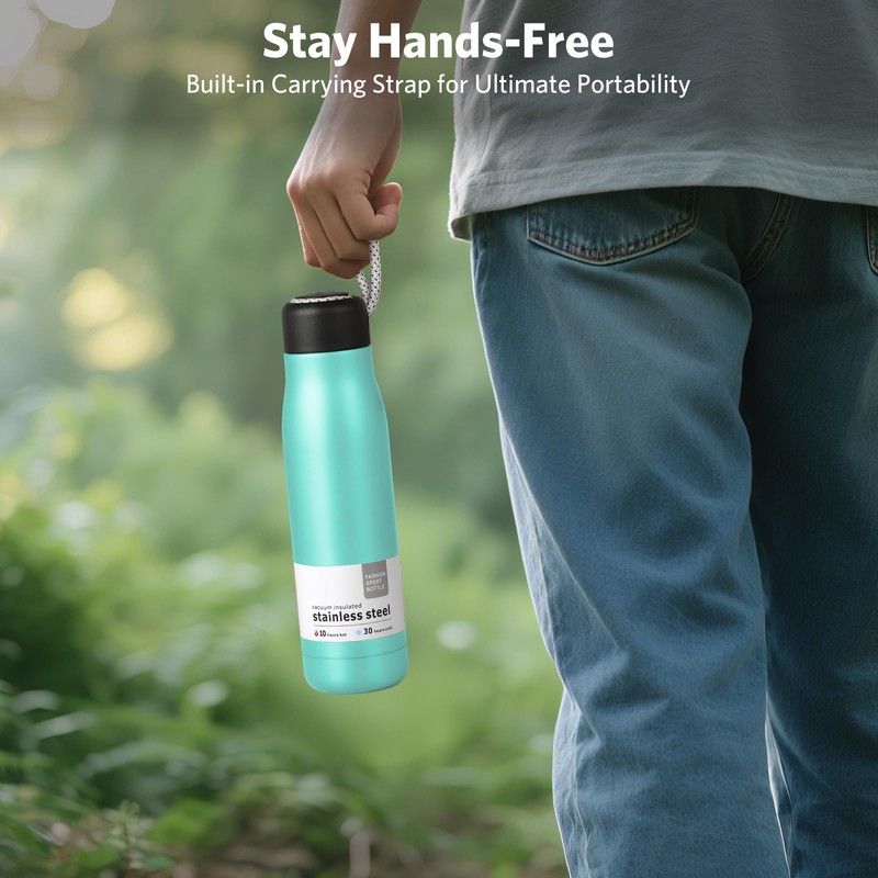 Water Bottle with Portable Lid Metal Thermos Vacuum Insulated Stainless