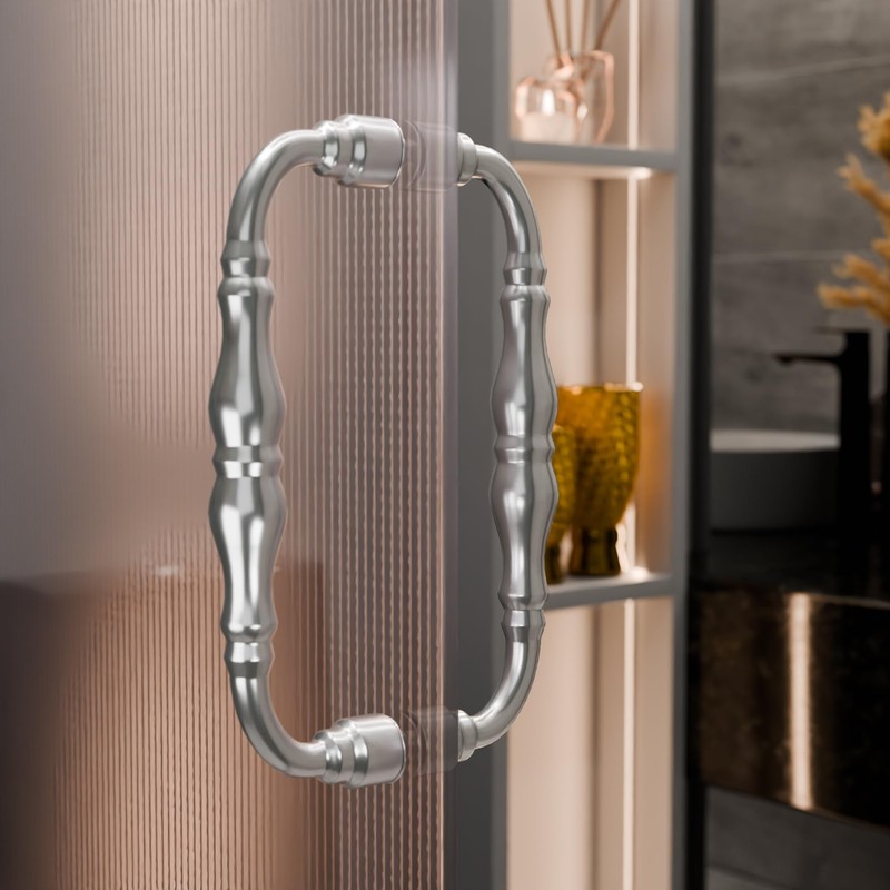 BRIXWELL Shower Door Handle Back to Back Mount, Satin Chrome