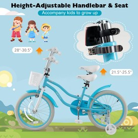 BABY JOY Kids Bike, 16 Inch Boys Girls Bike for 4-7 Years Old w/Training Wheels, Adjustable Seat, Removable Basket, Handbrake and Coaster Brake, Kids Bicycle (Blue)