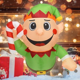 DearSun 3.0FT Christmas Inflatable Elf Boy with Build-in LED Lights Broke Out from Window, Blow up Christmas Inflatable Outdoor Indoor Decorations Cute Party Yard Decoration (Elf Boy Broke Window)