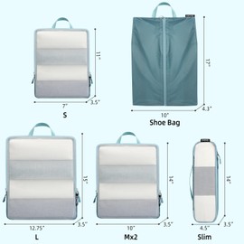 BAGAIL 5 Set/6 Set Ultralight Compression Packing Cubes Travel Accessories Expandable Packing Organizers(Dusty Blue 6Set Mesh Pattern)