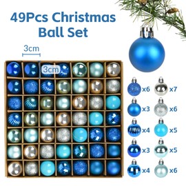 Set of 49 Christmas Baubles Red Gold Green Set 3 cm Plastic Christmas Tree Baubles Hooks Christmas Baubles Small for Christmas Tree Decorations, Tree Baubles Christmas Decoration Baubles Pendant Mini