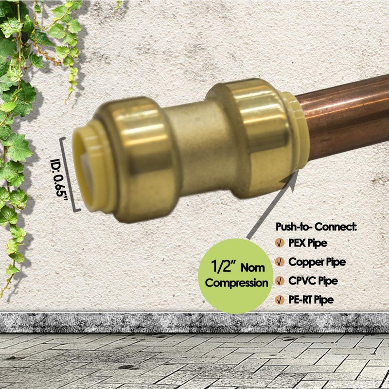 HQMPC Push Fit PEX Fittings Straight Coupling 1/2", Push-to-Connect Copper,
