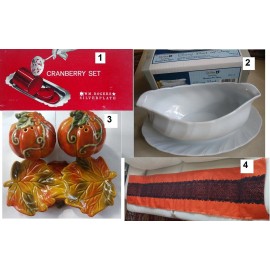 Select Rogers Cranberry Set, Gravy Boat /Tray, Pumpkin Salt Pepper, Witch Runner