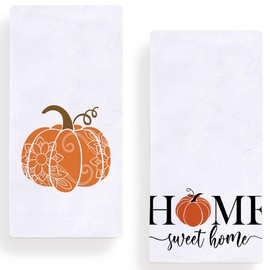 Fall Pumpkins Home Sweet Home Kitchen Dish Towel 18 x 28 Inch Set of 2, Seasonal Autumn Harvest Thanksgiving Holiday Tea Towels Dish Cloth for Cooking Baking