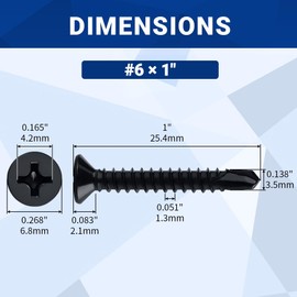 #6 x 1 Flat Head Self Drilling Screws (100 pcs), 410 Stainless Steel, Phillips Drive #2, Black Oxide Coated Flat Head Self Tapping Screws, Fayeploo (with Phillips Driver Bit)