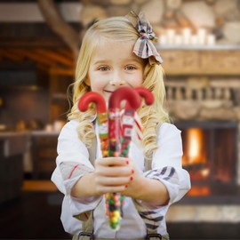 Sweetzo Plastic Candy Cane Tubes Filled With Fruity Chewy, Coated Chocolate and Peanut Butter Pieces, Christmas Candies Stocking Stuffers, Pack of 3