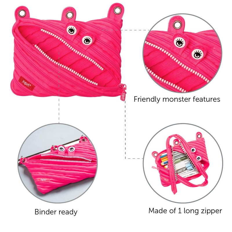 ZIPIT Monster 3-Ring Pencil Case, Pink
