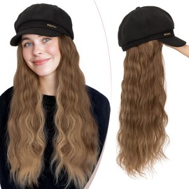 SEGO 18 Inch Long Wavy Hair Extension With Attached Black Beret Hat Synthetic Hairpiece Fashionable For Women - Light Brown & Ash Blonde