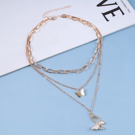 Sttiafay Boho Layered Butterfly Choker Necklace Gold Cz Butterfly Pendant Necklace Paperclip Chain Necklace Multilayered Butterfly Necklace Jewelry for Women