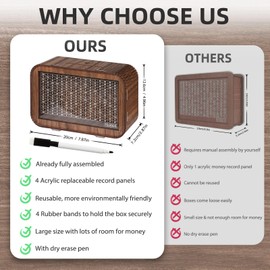 4-in-1 Piggy Bank for Adults Kids - Fully Assembled Wooden Money Saving Challenge Box($1000/$3000/$5000/$10000) - Money Bank with Counter and Dry Erase Pen - Kakeibo Money Box for Cash Coin - BestGift