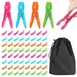 VINEST 72 Colourful Clothespins, Windproof, Without Imprint with Storage Bag, Sturdy Clothes Pegs, Extra Strong with Soft Grip and Comfortable Handle, for Towels, Clothes, Socks, Paper