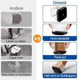 Pack of 28 square chair leg caps, protective caps for chair legs, chair leg protectors for hardwood floors, chair leg caps for carpet (fit 20-25 mm)