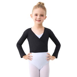 boruizhen Maglioncino da Balletto Cotone Top da Danza Classica Manica Lunga Maglia a Incrocio da Balletto per Bambini e Donne Nero L