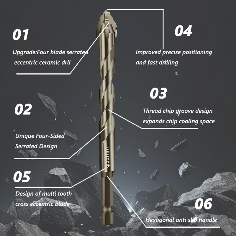 10Pcs Four Blade Serrated Eccentric Dill Bit Kit, Serrated Carbide