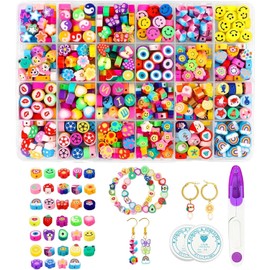 Meschett 480Pcs Fruit Flower Polymer Clay Beads, 24 Styles Cute Heart Letter Clay Beads Charms Jewelry Necklace Earrings Making, DIY Bracelet Making Kit Accessories for Women Girls