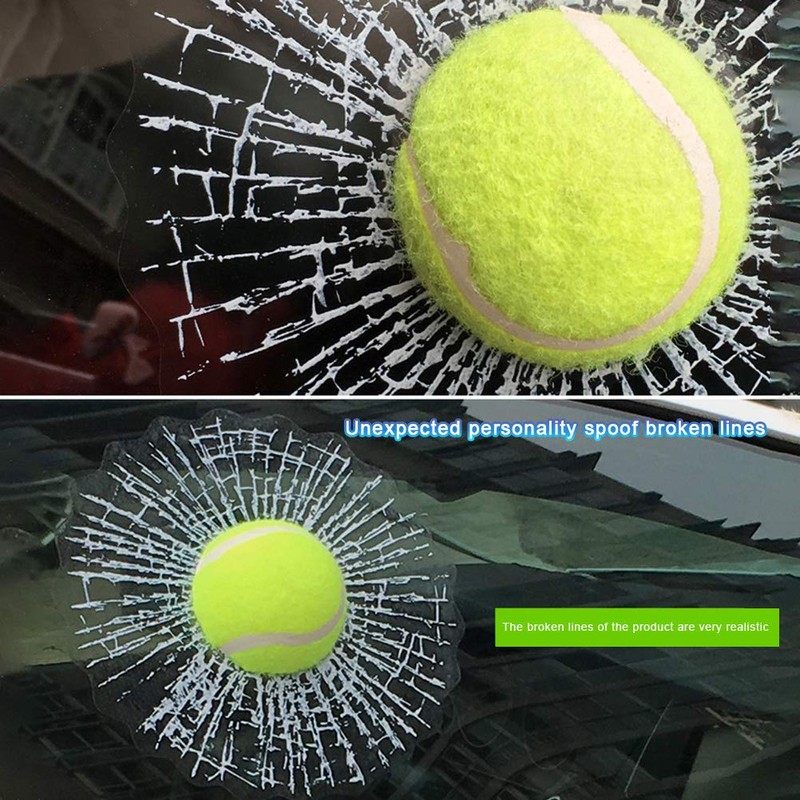 3D Simulation Tennis Break Glass Car Window Sticker, Baseball Broken