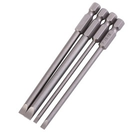 KIMISS Screwdriver Bit Set Impact Power Tool Bit Set 100mm S2 1/4" Hex Shank 3mm-6mm 4pcs Bit Set on Clip Alloy Steel Magnetic Slotted Impact Driver Bit Set