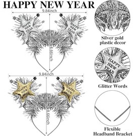 2 Pieces Happy New Year Headband, Happy New Year Headband, Happy New Year Headband, New Year's Eve Headband, New Year's Eve Decoration 2025 Headband Photo Props for Children Adults, /A