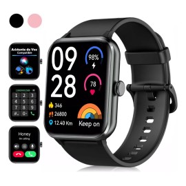 Smartwatch Hombre Mujer Llamada Bluetooth Smart Watch Notificación de Mensajes Reloj Inteligente Ios/android Smartwatches Deportivo Salud Iowodo BVR50 negro