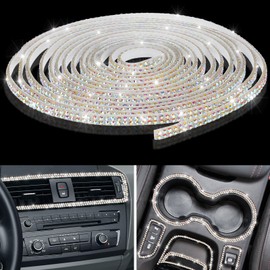 Kingdder Bling Car Trim Self Adhesive Bling Car Interior Exterior Decorations Car Decorations for Women Car Decorations Rhinestone Car Decorations Bling Stickers(AB Color, 16.4 ft)