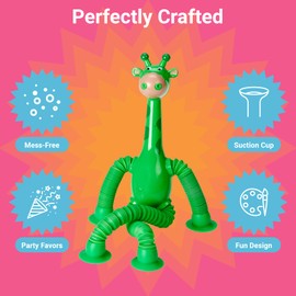 Telescopic Suction Cup Giraffe Toys for Toddler Restaurant Dinner Table Activities, Stretchy Animal Pop Tubes, Telescopic Sensory Toys for Kids with Autism Anxiety Ages 3 4 5 | 6 Pack