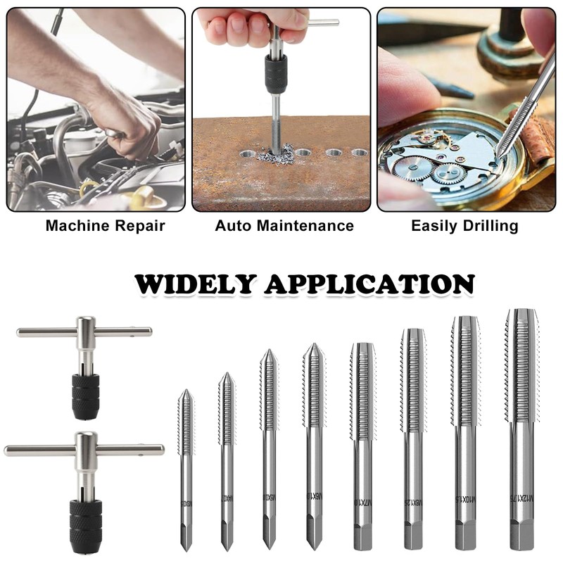 10 Piece Tap Set Adjustable Tap Wrench Set with M3
