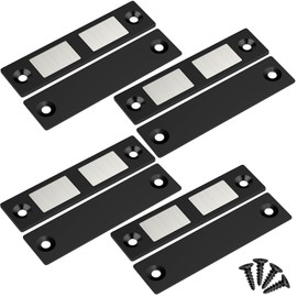 Jiayi Ultra Thin Magnetic Catch Strong, Pack of 4 Magnets for Cabinet Doors, Drawer Magnetic Closure for Cupboards, Double Magnets Lock for Furniture, Cupboard, Door Close, Black