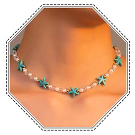 Jovono Boho Starfish Necklaces Pearl Glass Beads Choker Necklaces Beach Summer Turquoise Necklace Chains for Women