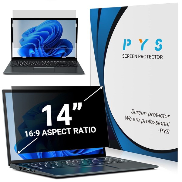 PYS Laptop Privacy Screen 14 Inch 16:9 for Lenovo HP Dell ASUS - Removable Laptop Computer Monitor Screen Privacy Shield - Anti Glare & Blue Light Laptop Screen Filters for Eye Protection
