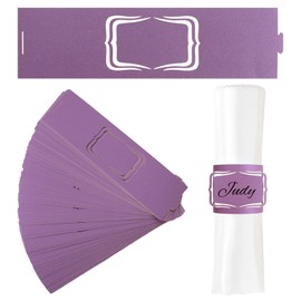 URROMA Purple Mother of Pearl Napkin Holders, Pack of 50, Writable Names Paper Napkin Rings Buckles Holders for Wedding Dinner Party Celebration Table Decoration