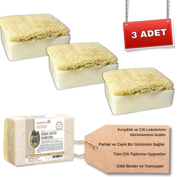 Organicsun Doğal Kabak Lifli Eşek Sütü Sabunu 120 Gr x