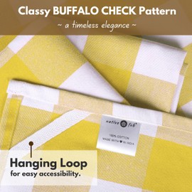 Native Fab Yellow Buffalo Dish Towel 16"x26", Set of 4 - Cotton Plaid Towels, Soft Absorbent Dishcloths with Hanging Loop, Kitchen Towels for Quick Drying - Yellow White