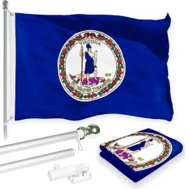 UD_G128 Combo Pack: 6 Feet Tangle Free Spinning Flagpole (Silver) Virginia VA State Flag 3x5 ft Printed 150D Brass Grommets (Fla