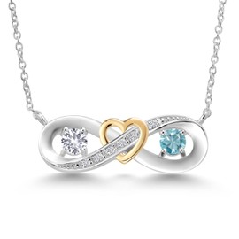 Gem Stone King 0.81 Ct White Created Sapphire Blue Zircon 925 Silver and 10K Yellow Gold 2-Tone Heart Interlocking Infinity Symbol Lab Grown Diamond Pendant Necklace For Women with 18 Inch Chain