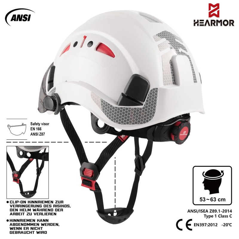 HEARMOR Construction Site Safety Helmet, EN397 Certified Adjustable ABS Safety