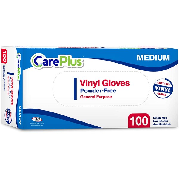 Disposable Vinyl Gloves, Medium Size, Cleaning Gloves, Non Latex, Plastic Gloves, Food Service Gloves, Ambidextrous Gloves, Powder Free, All Purpose Gloves, 100 Count Dispenser Box, Clear Gloves