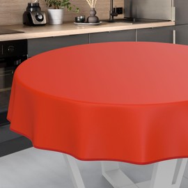 Oilcloth Tablecloth, Washable, Oilcloth, Garden Tablecloth, Outdoor, Indoor, Round, 100 cm with Hem, Red