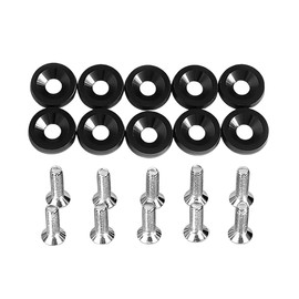 JNNJ 10 Pieces M6 Mudguard Washer Engine Compartment Dress Up Kit, Universal Anodised Aluminium Washers, Aluminium Mudguard Bumper Washer Screw (Black)