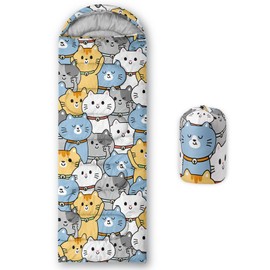 BSNTHO Kawaii Kitty Camping Sleeping Bags,3 Season Warm & Cool Weather,Lightweight,Waterproof Sleeping Bags for Adults & Kids,Traveling,and Outdoors,Camping Gear Equipment,31x90inch