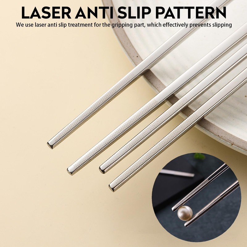 HRLORK Metal Chopsticks 2 Pairs Stainless Steel Chopsticks Reusable Use