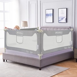 FAMILL Toddler Bed Rails Upgraded Bed Guard Rail for Toddlers, Bed Rail for Toddlers with Large U-Shape Base, Bed Rails for Queen Bed (Grey, 70.8", 1 Side)