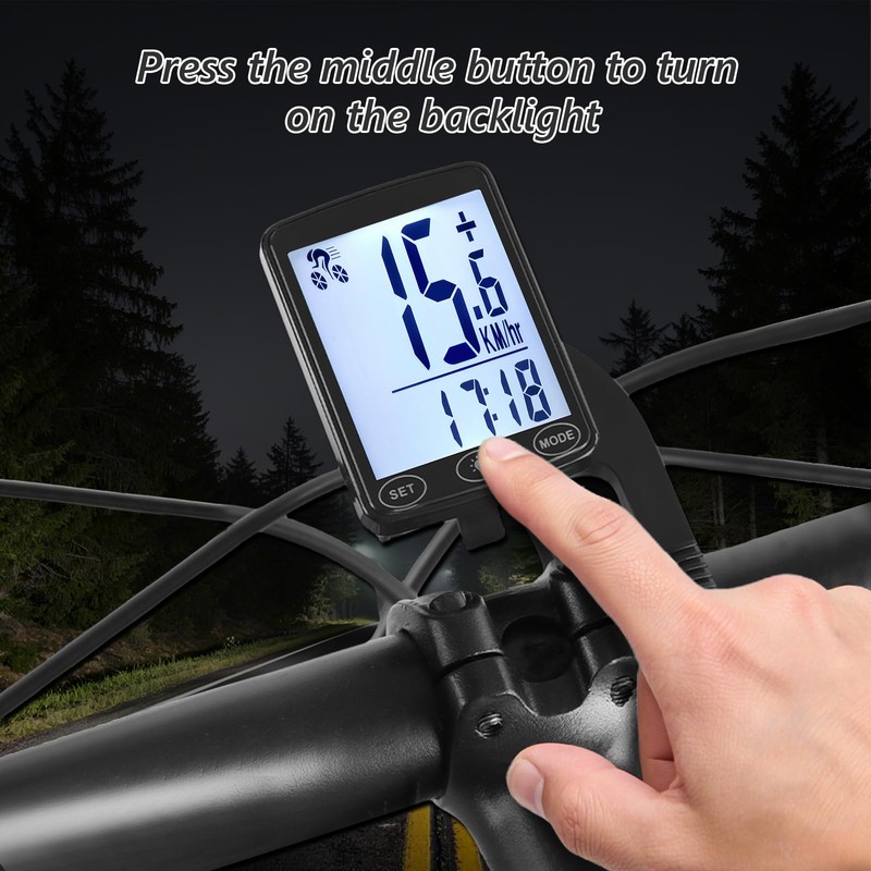 AMFUN Bike Computer Wireless,2.4 inch LCD Screen Auto Backlight,Universal 24