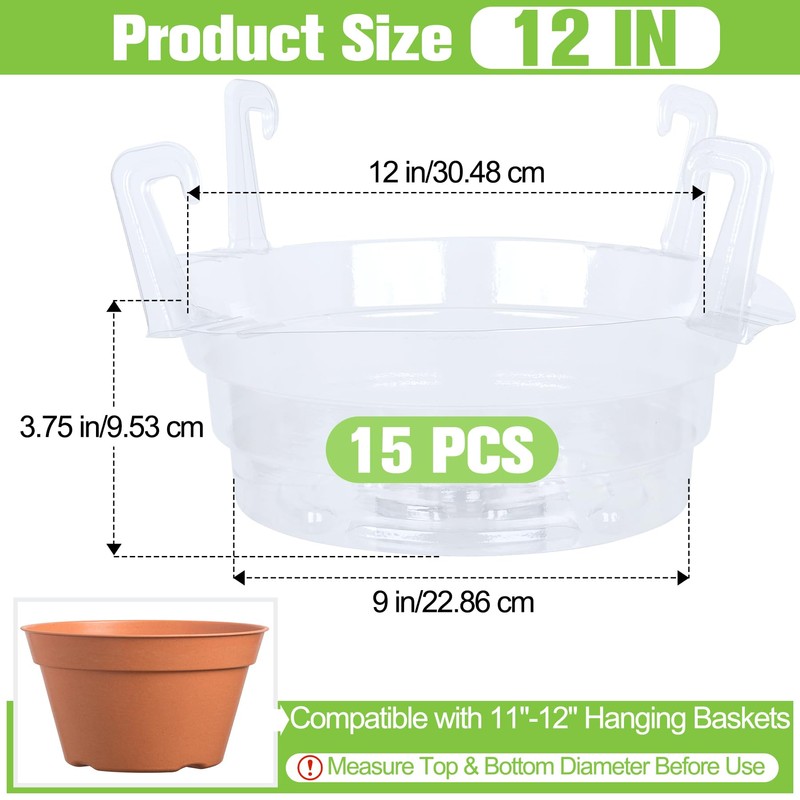 Miuwauer Plastics Hanging Basket Drip Pans (15, 12 inch)
