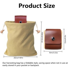 Waxed Canvas Foraging Pouch Waterproof Leather Hiking Waist Packs with Drawstring Buckle Fruit Picking Pouch Leather Mushroom Belt Pouch Collapsible Bushcraft Bag for Camping Hiking Fishing Seashells