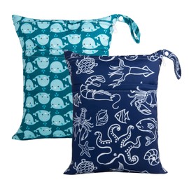 ALVA BABY - 2 bolsas de tela para pañales húmedos y secos, impermeables, reutilizables, con dos bolsillos con cremallera, para viajes, playa, piscina, guardería, artículos de bebé, para yoga, gimnasio, para trajes de baño o ropa húmeda, LX-SW1821