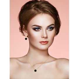 Qinpan Gold Plated Five Leaf Clover Necklace and Dangle Earrings Set for Women Lucky Flower Jewelry, 13*13mm, Stainless Steel, No Gemstone